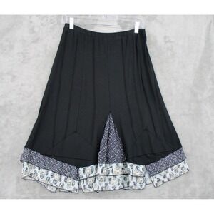 Dolcezza Skirt Womens Medium Ruffle Hem Pleated Abstract Trim Stretch Knit Black